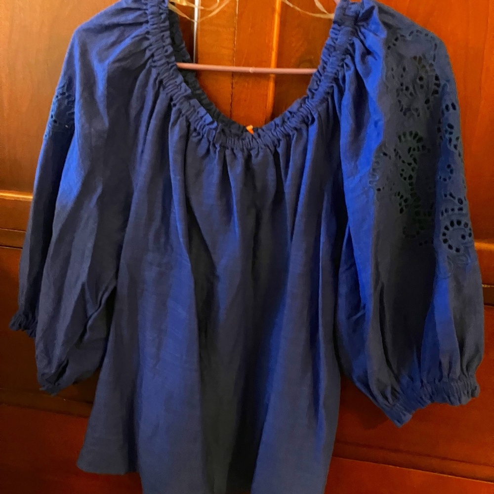 NWT Knox Rose Blue Peasant Blouse